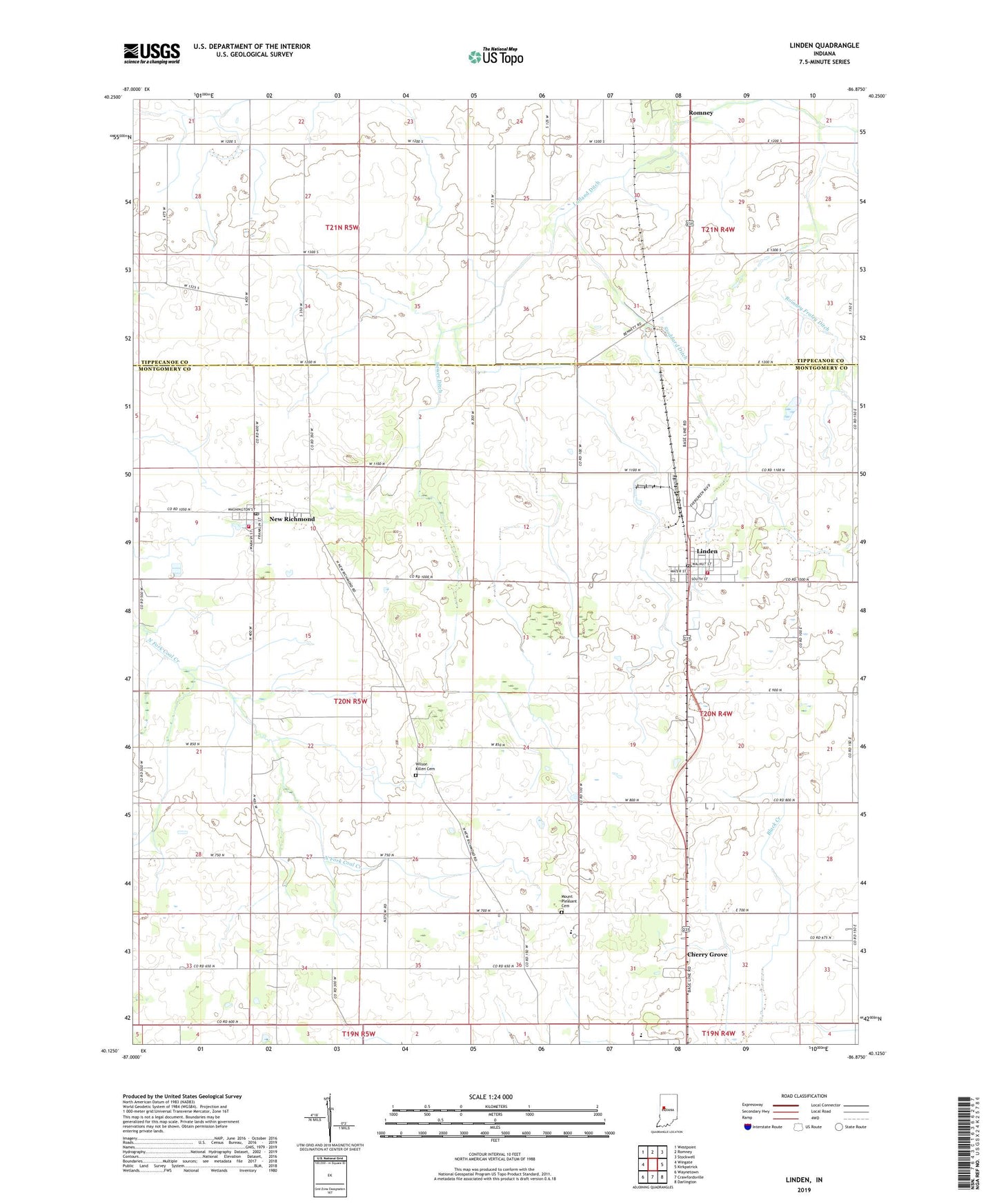 Linden Indiana US Topo Map Image