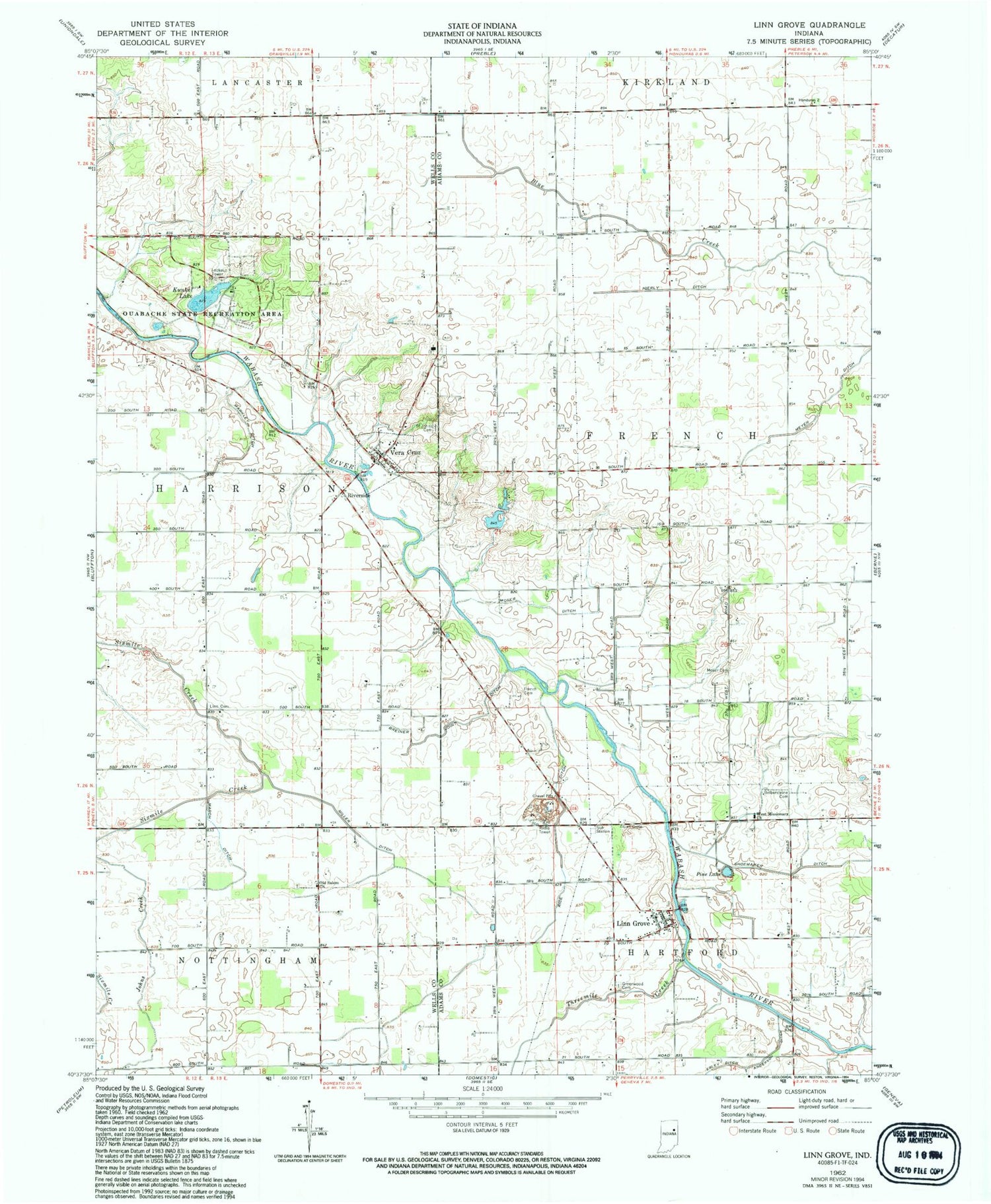 Classic USGS Linn Grove Indiana 7.5'x7.5' Topo Map Image