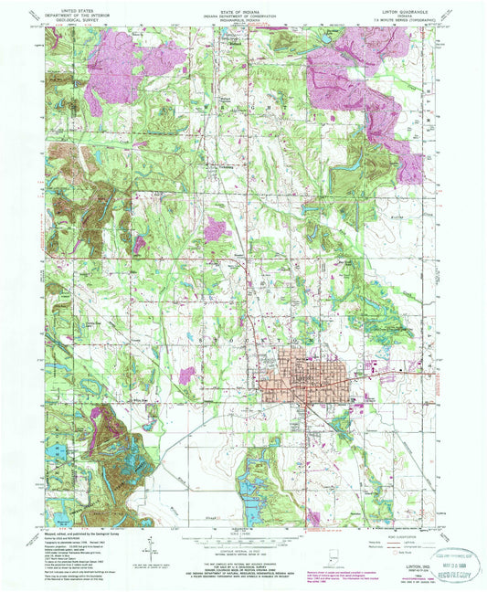 Classic USGS Linton Indiana 7.5'x7.5' Topo Map Image