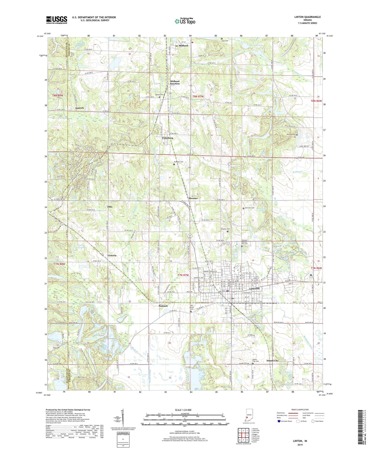 Linton Indiana US Topo Map Image