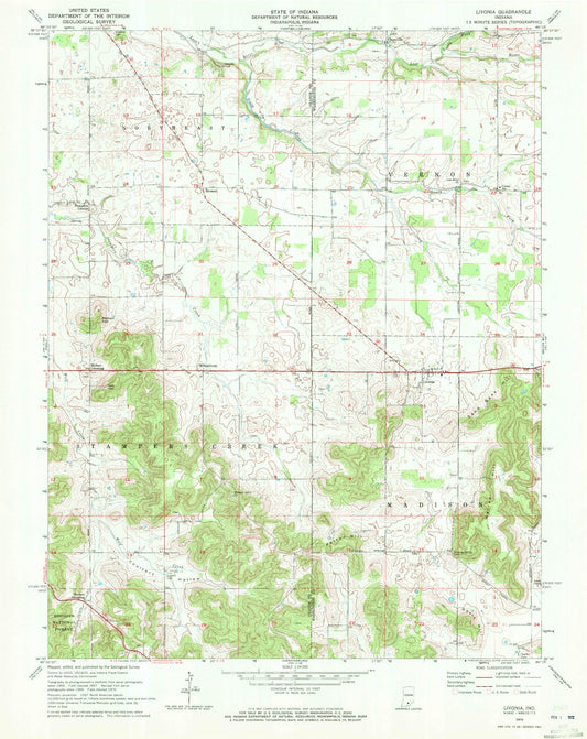 Classic USGS Livonia Indiana 7.5'x7.5' Topo Map Image