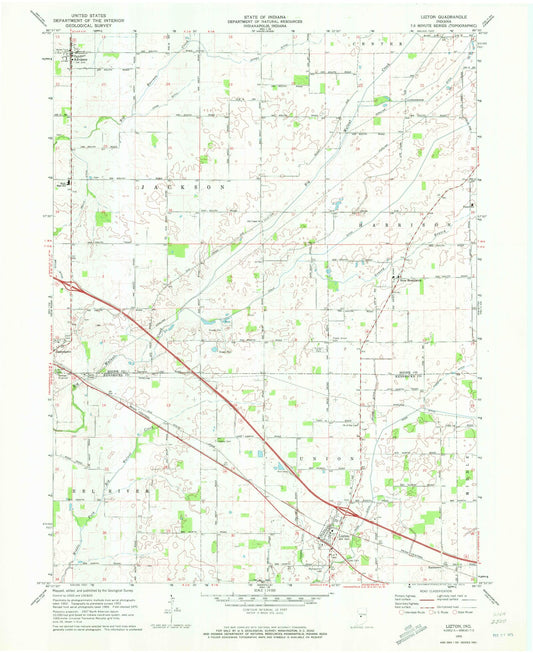 Classic USGS Lizton Indiana 7.5'x7.5' Topo Map Image