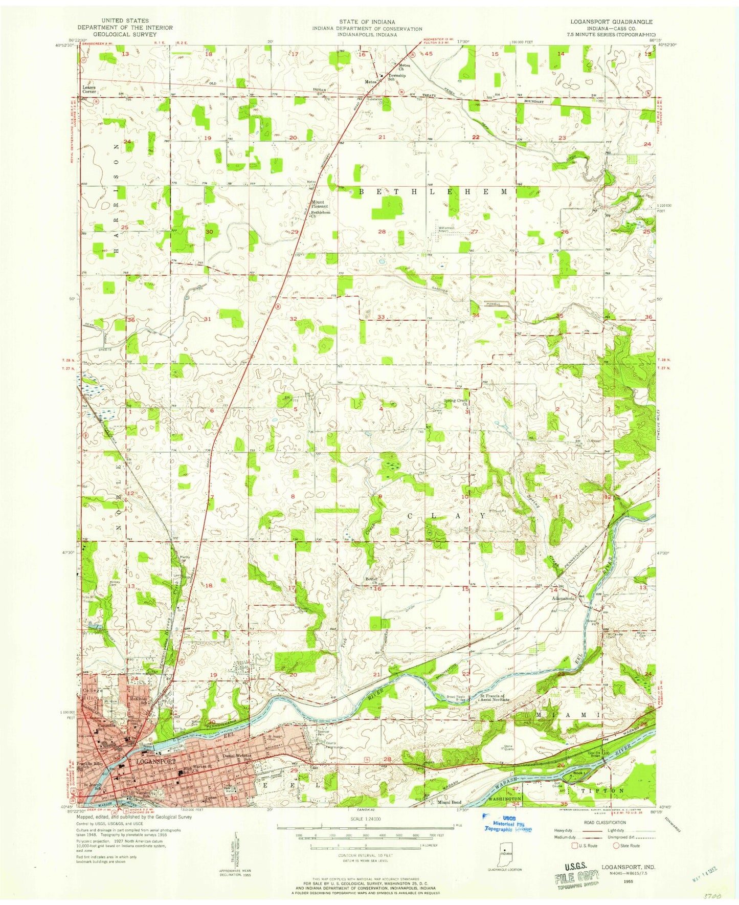 Classic USGS Logansport Indiana 7.5'x7.5' Topo Map Image