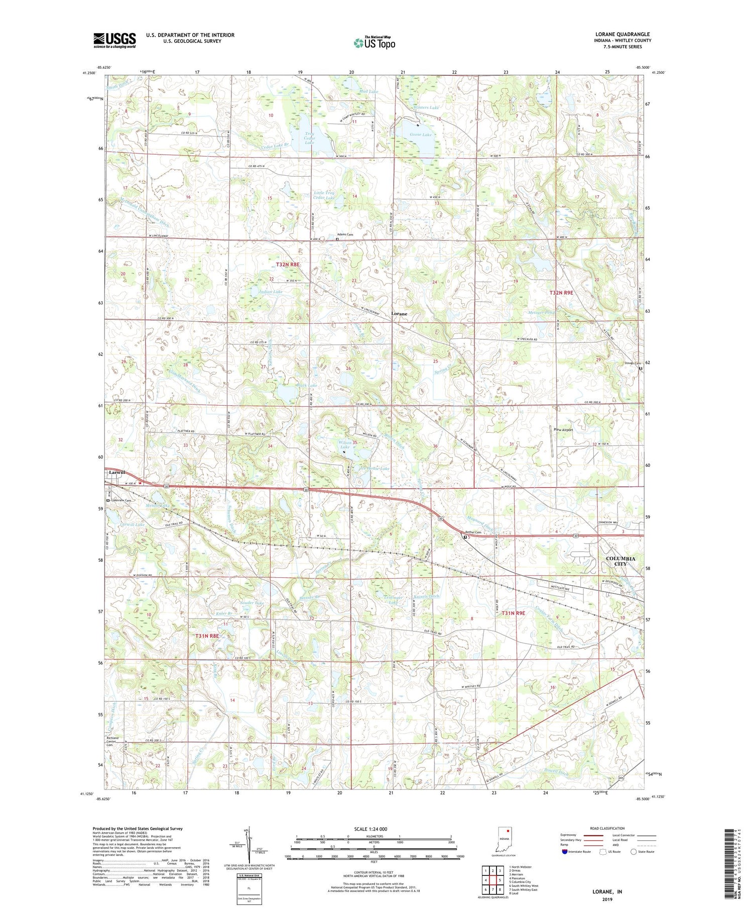 Lorane Indiana US Topo Map Image