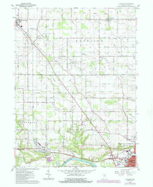 Classic USGS Lucerne Indiana 7.5'x7.5' Topo Map Image