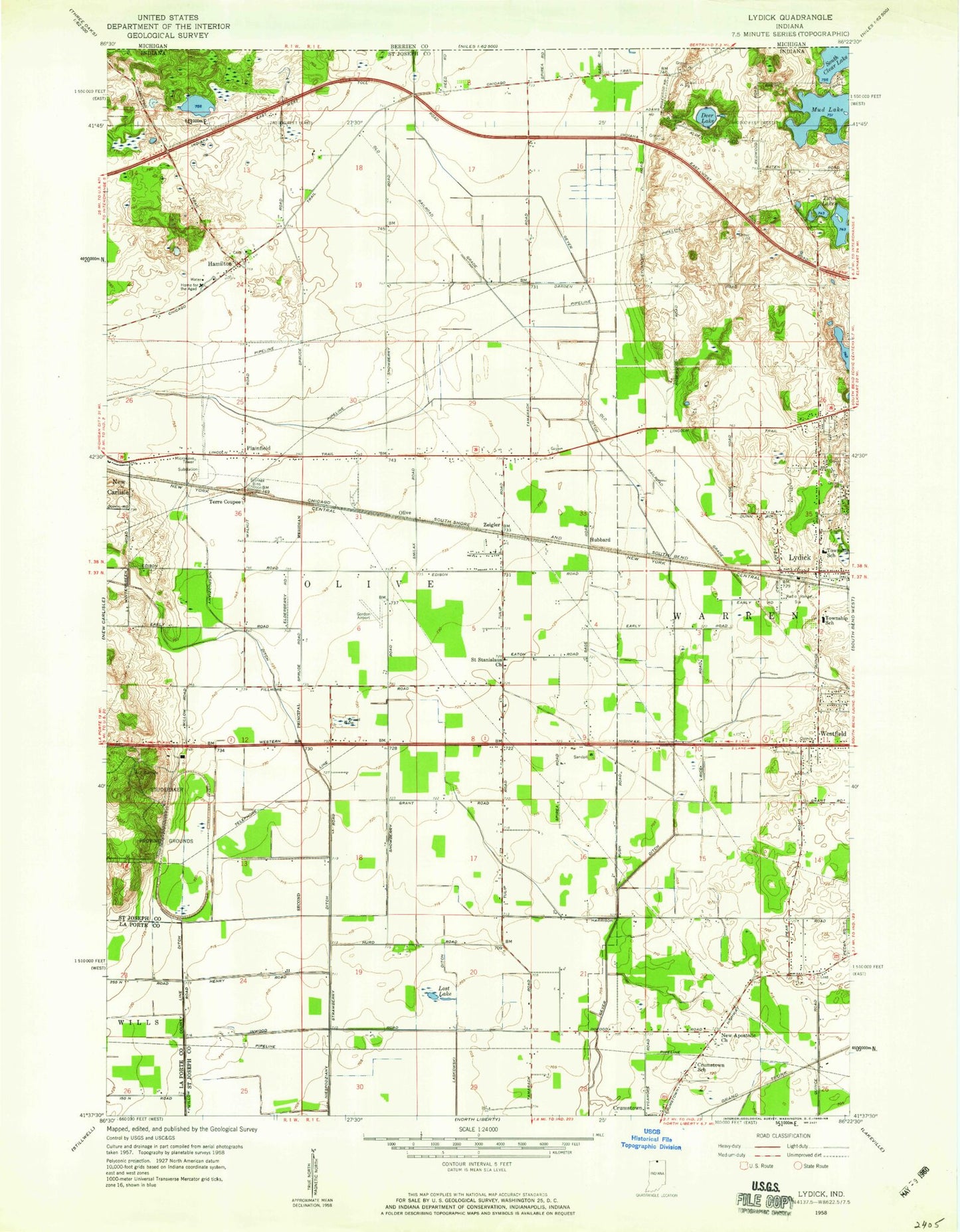 Classic USGS Lydick Indiana 7.5'x7.5' Topo Map Image