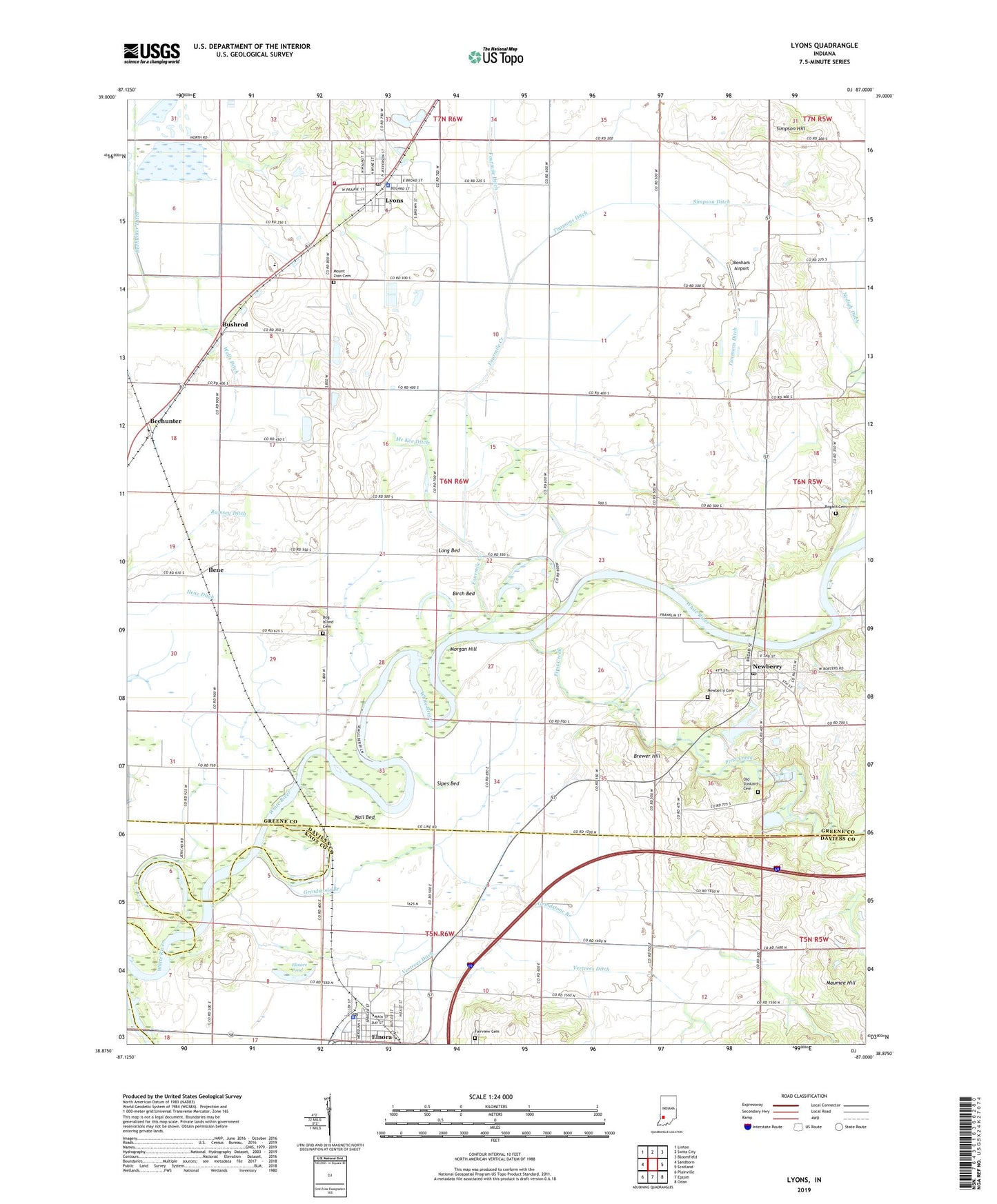 Lyons Indiana US Topo Map Image
