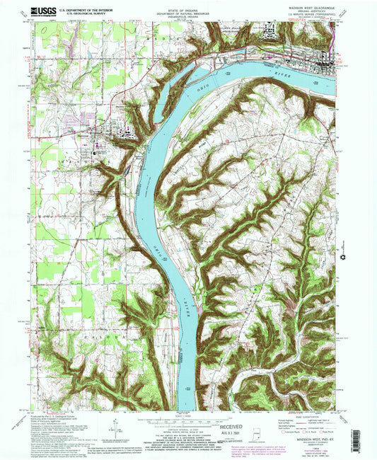 Classic USGS Madison West Indiana 7.5'x7.5' Topo Map Image