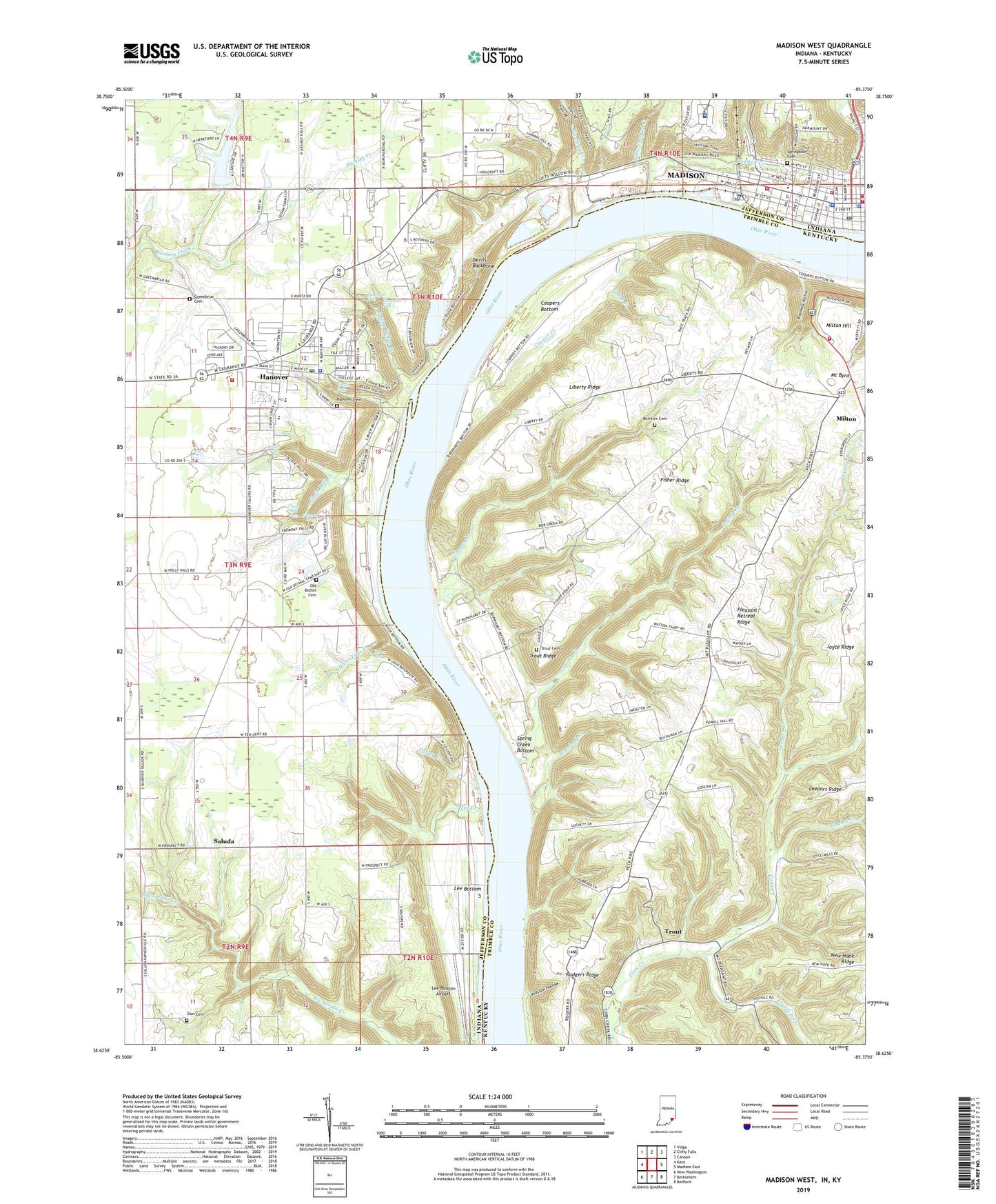 Madison West Indiana US Topo Map Image