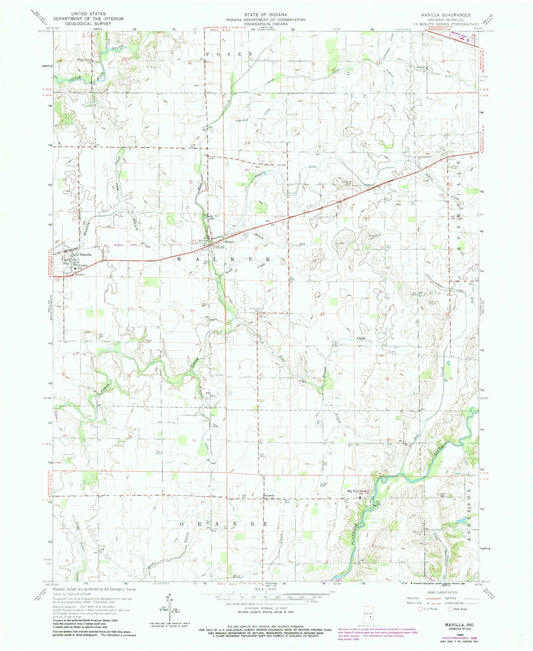 Classic USGS Manilla Indiana 7.5'x7.5' Topo Map Image