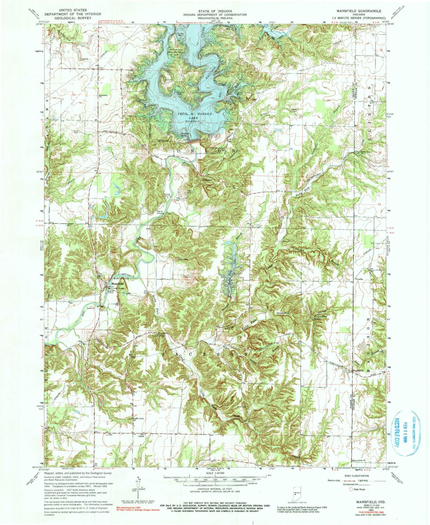 Classic USGS Mansfield Indiana 7.5'x7.5' Topo Map Image