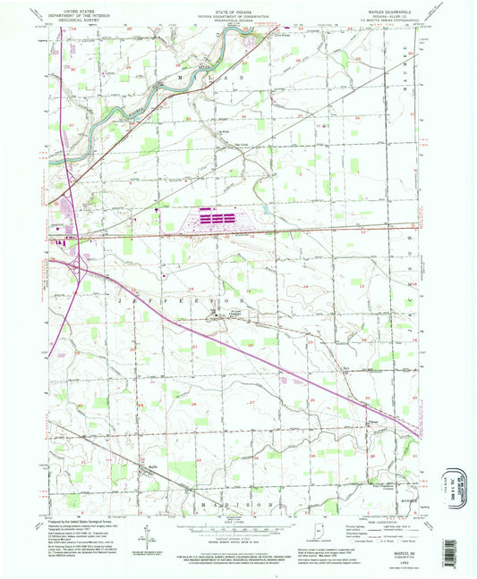 Classic USGS Maples Indiana 7.5'x7.5' Topo Map Image