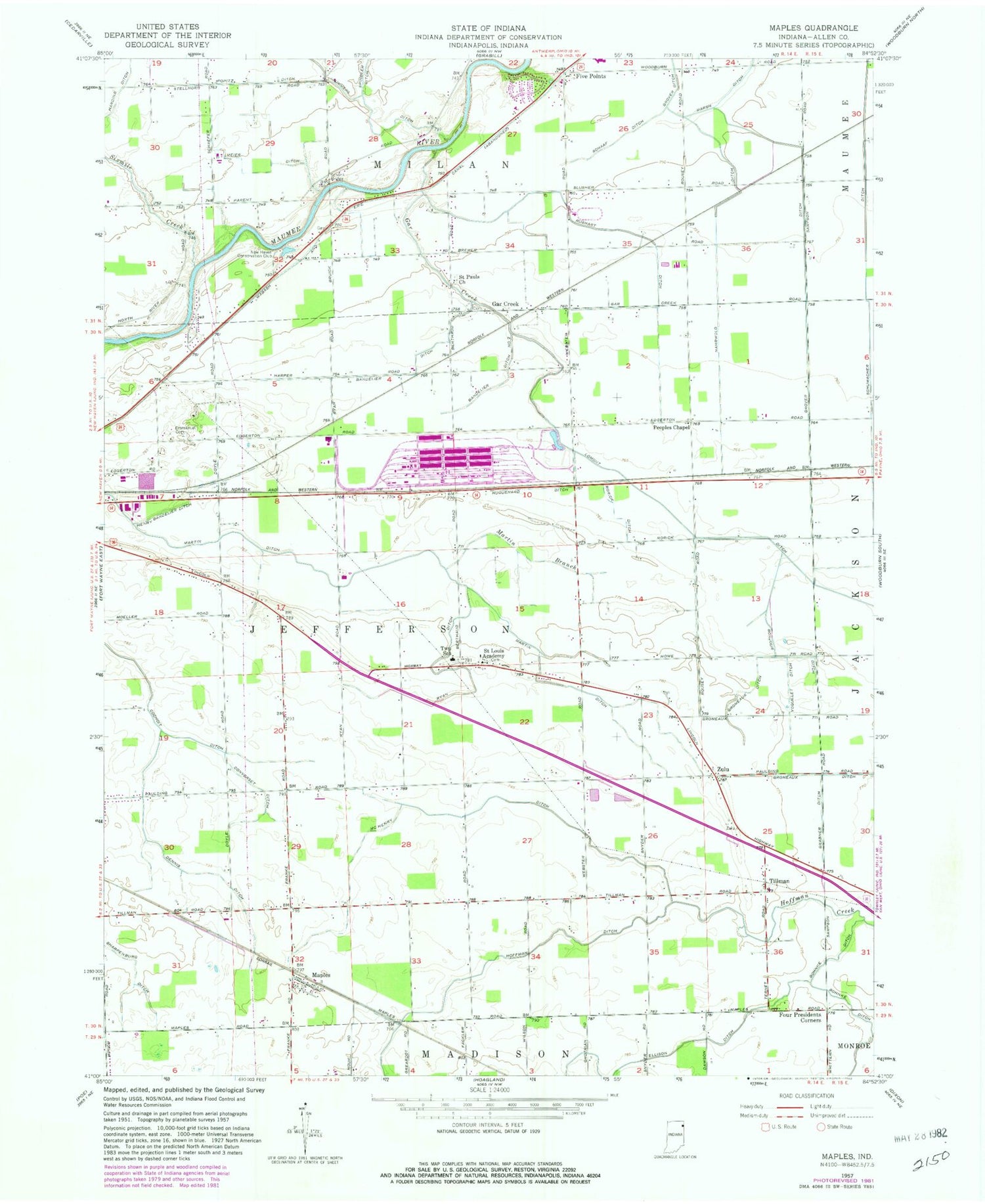 Classic USGS Maples Indiana 7.5'x7.5' Topo Map Image