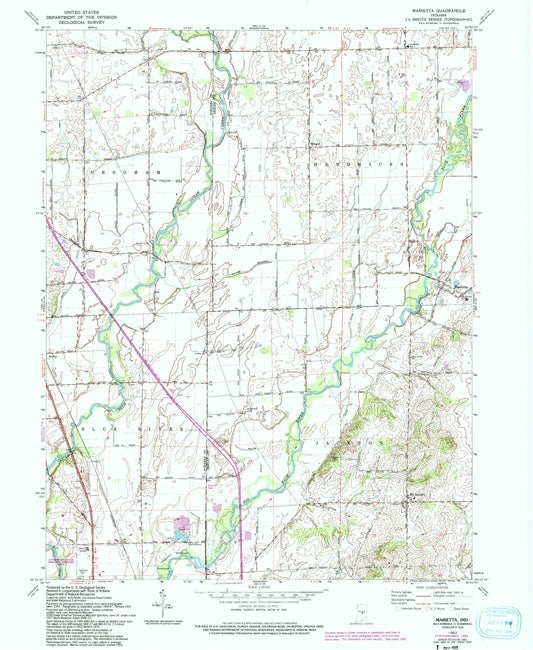 Classic USGS Marietta Indiana 7.5'x7.5' Topo Map Image