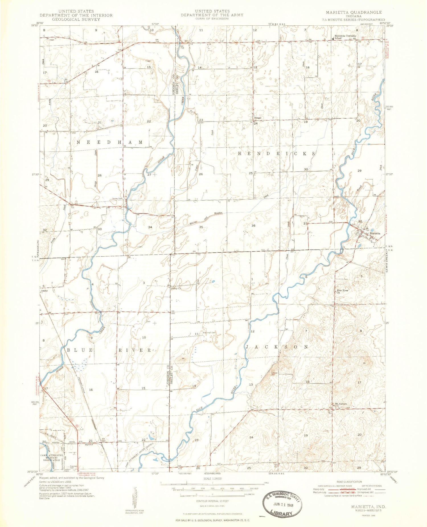 Classic USGS Marietta Indiana 7.5'x7.5' Topo Map Image
