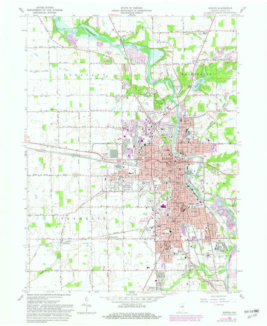 Classic USGS Marion Indiana 7.5'x7.5' Topo Map Image