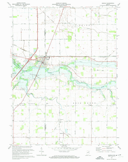 Classic USGS Markle Indiana 7.5'x7.5' Topo Map Image