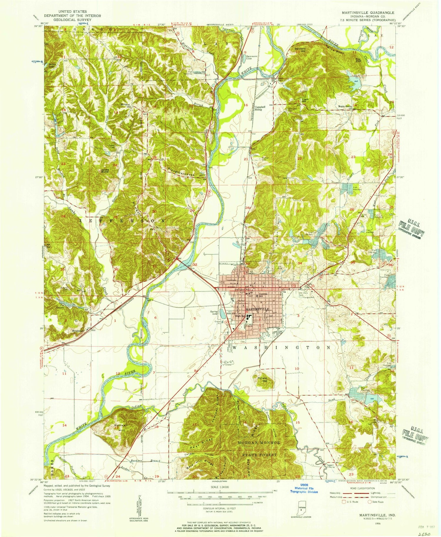 Classic USGS Martinsville Indiana 7.5'x7.5' Topo Map Image