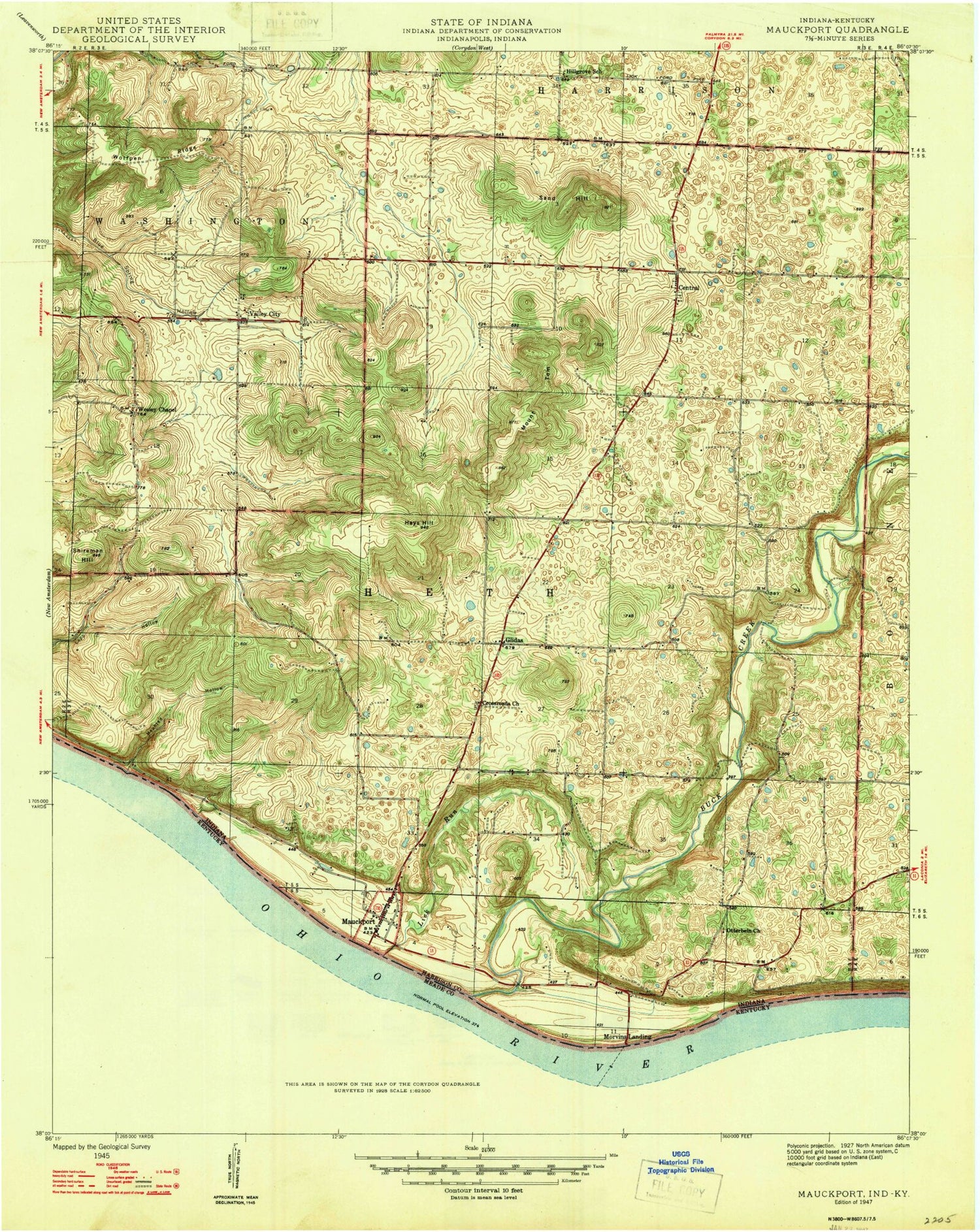 Classic USGS Mauckport Indiana 7.5'x7.5' Topo Map Image