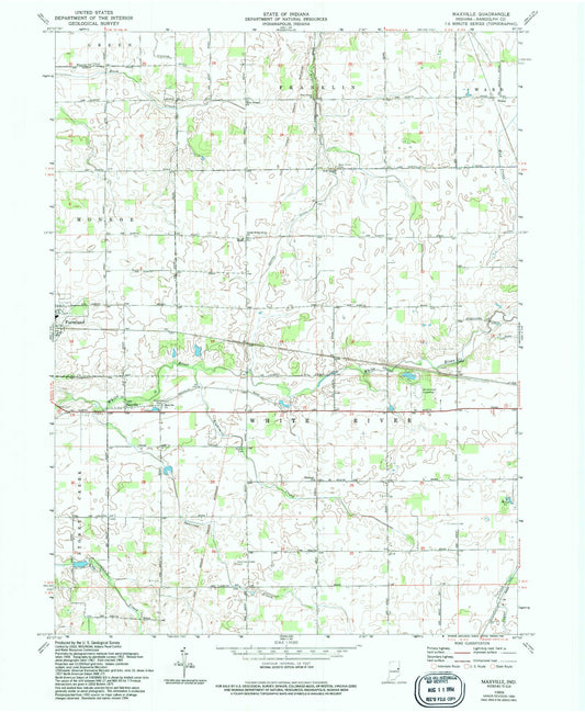 Classic USGS Maxville Indiana 7.5'x7.5' Topo Map Image