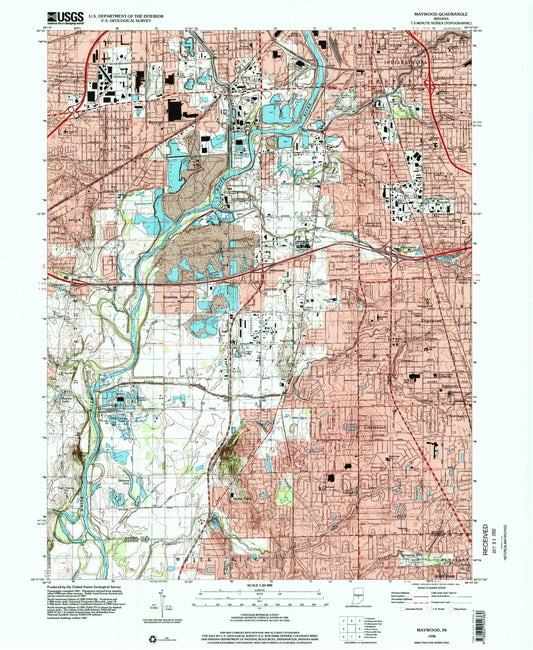 Classic USGS Maywood Indiana 7.5'x7.5' Topo Map Image