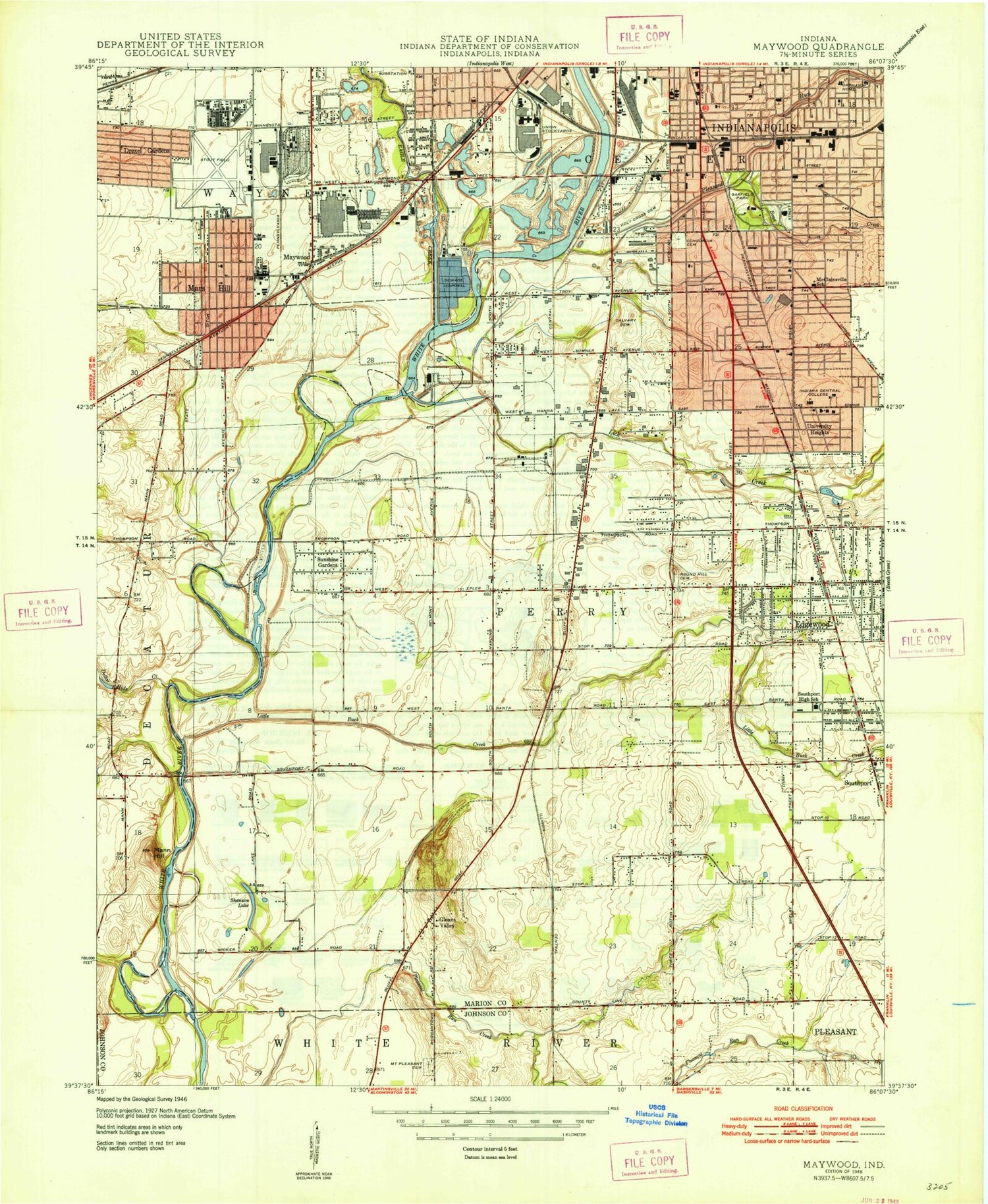 Classic USGS Maywood Indiana 7.5'x7.5' Topo Map Image