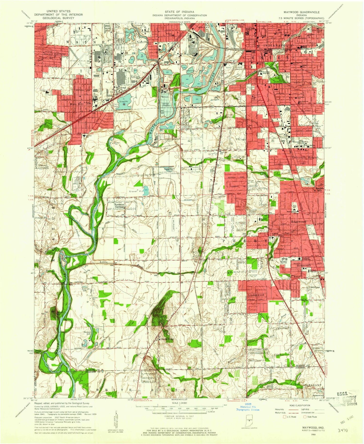 Classic USGS Maywood Indiana 7.5'x7.5' Topo Map Image