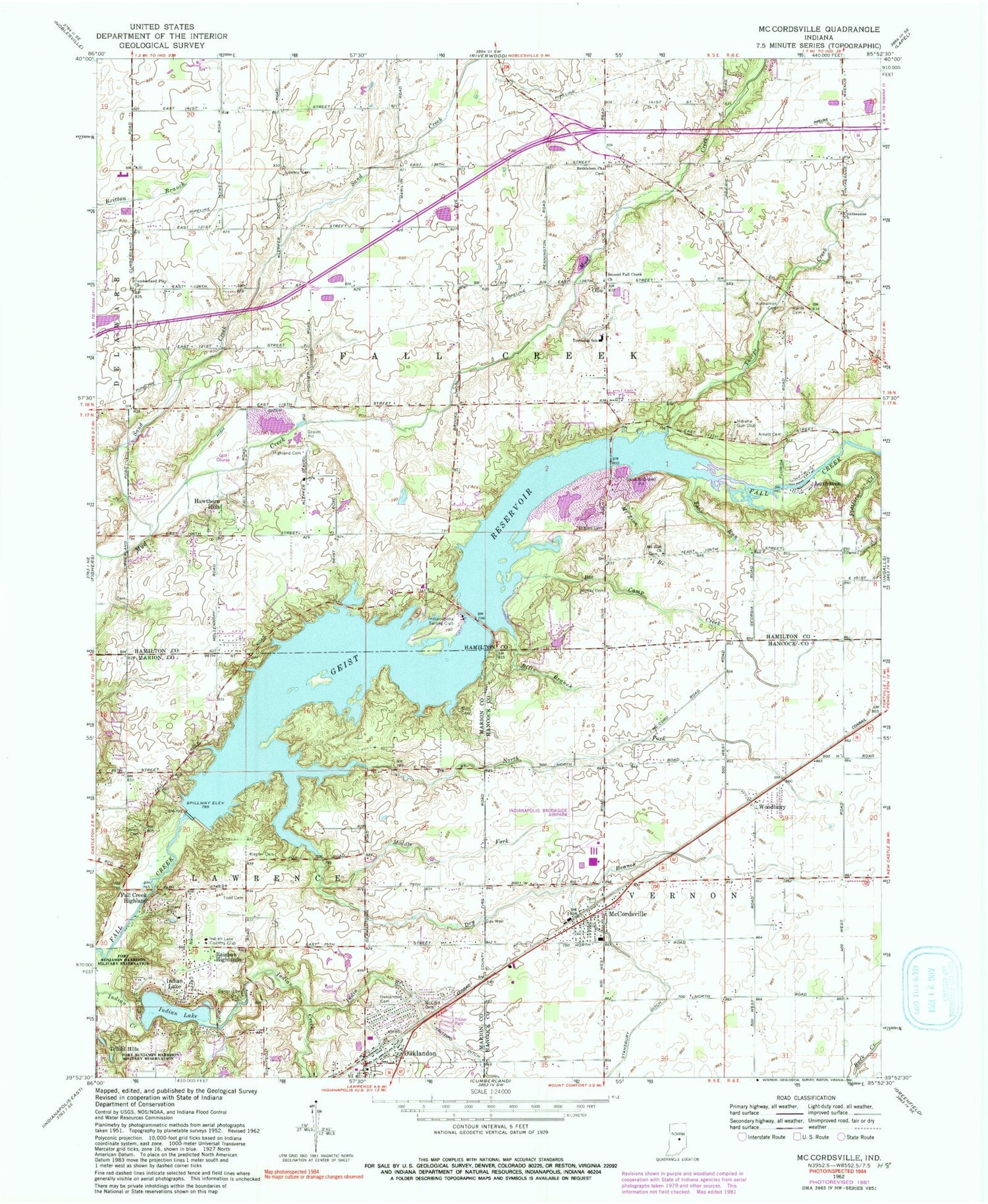 Classic USGS McCordsville Indiana 7.5'x7.5' Topo Map Image