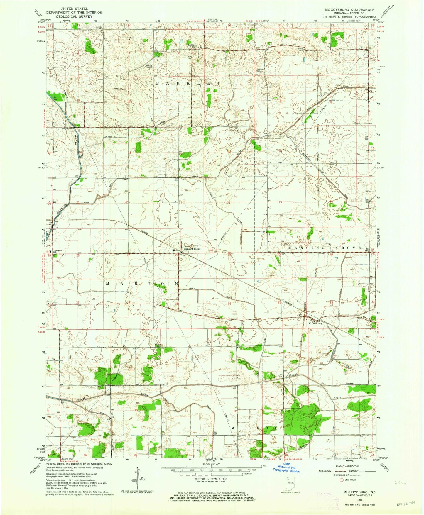 Classic USGS McCoysburg Indiana 7.5'x7.5' Topo Map Image