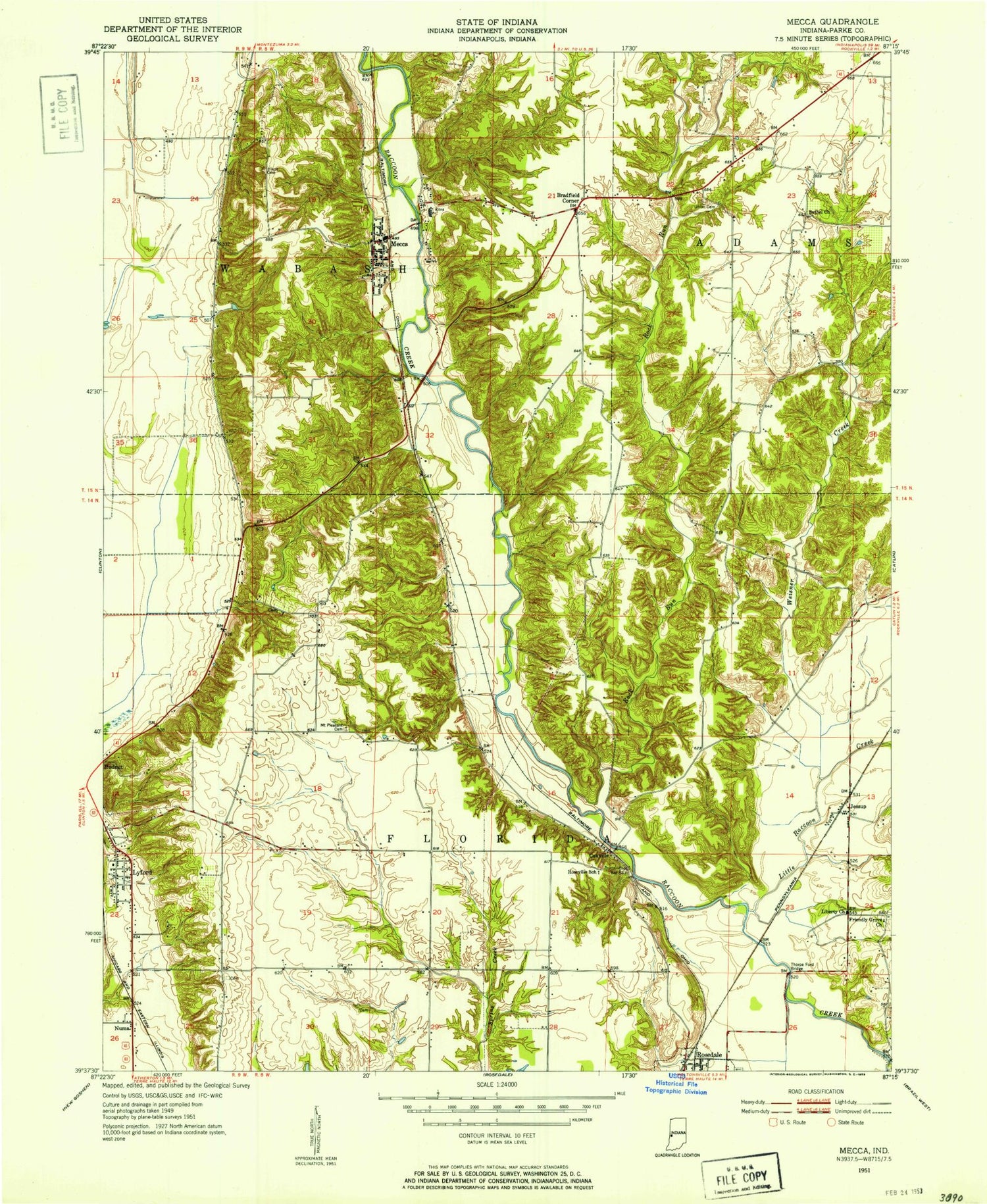 Classic USGS Mecca Indiana 7.5'x7.5' Topo Map Image