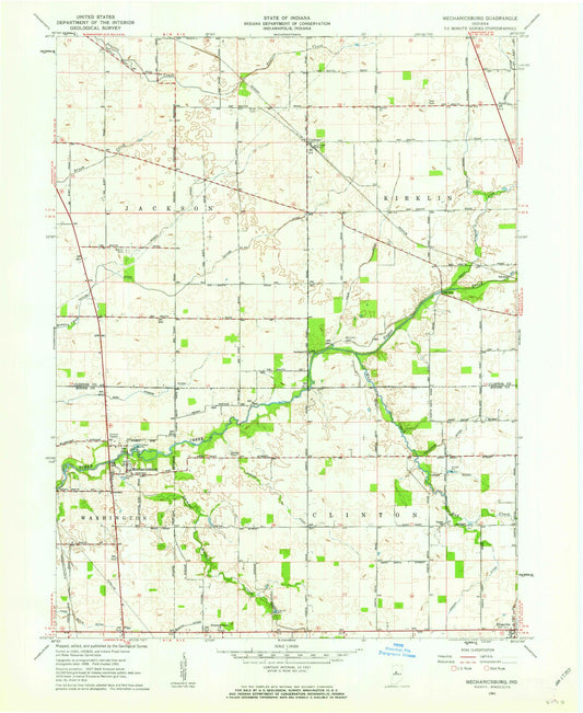 Classic USGS Mechanicsburg Indiana 7.5'x7.5' Topo Map Image