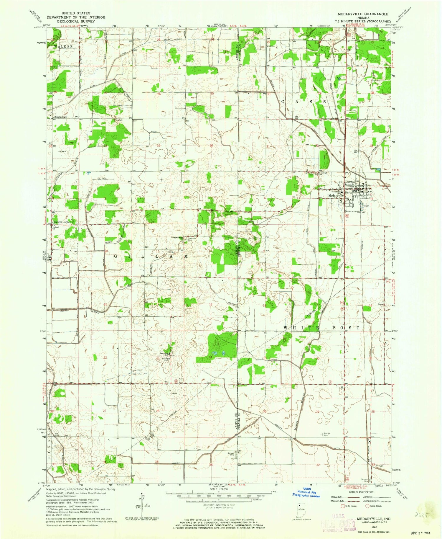 Classic USGS Medaryville Indiana 7.5'x7.5' Topo Map Image