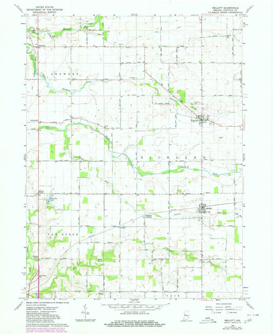 Classic USGS Mellott Indiana 7.5'x7.5' Topo Map Image