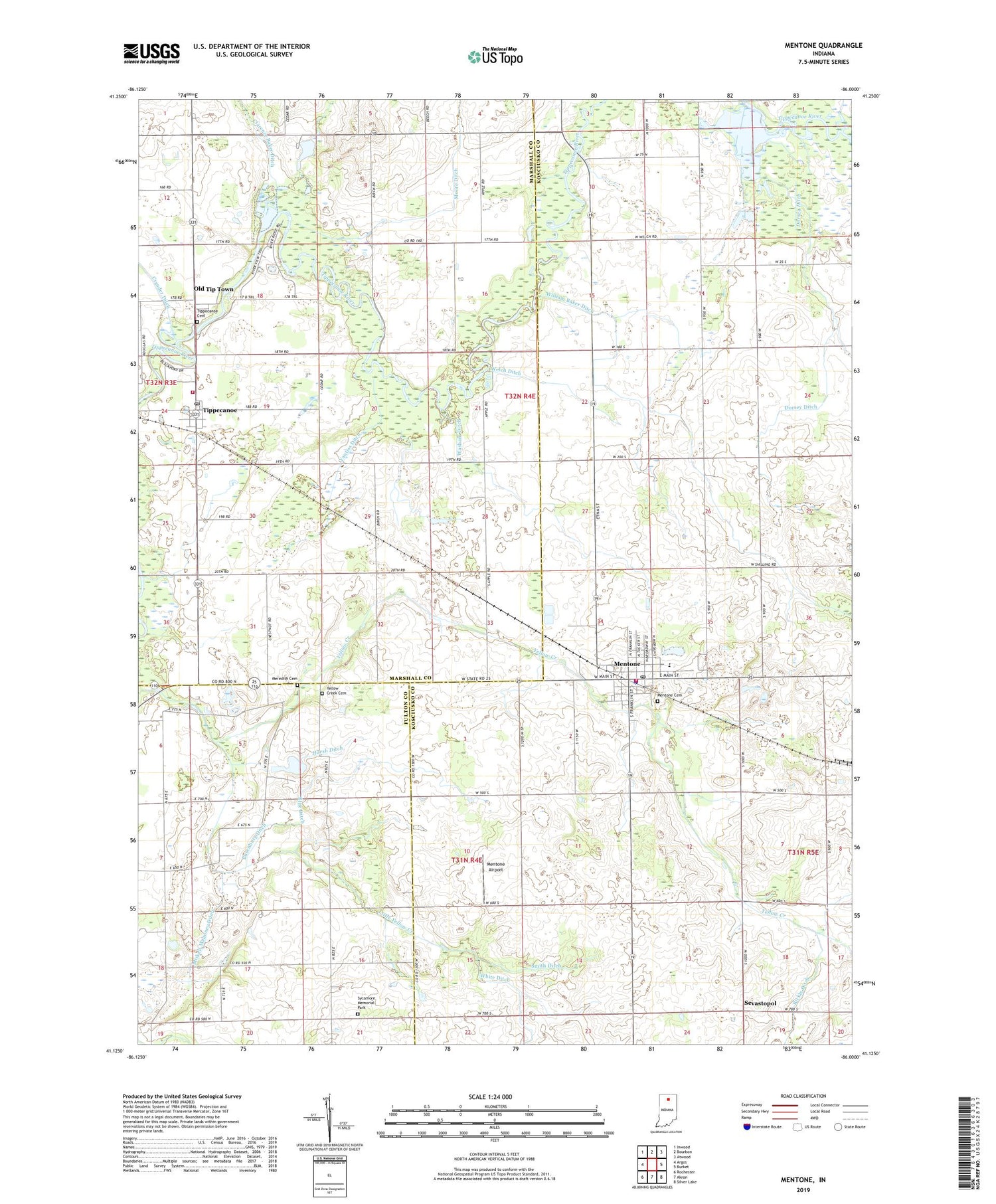 Mentone Indiana US Topo Map Image