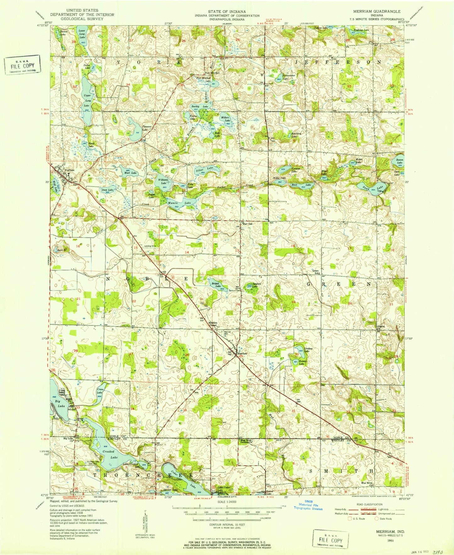 Classic USGS Merriam Indiana 7.5'x7.5' Topo Map Image
