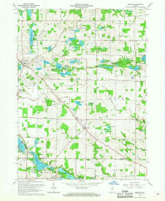 Classic USGS Merriam Indiana 7.5'x7.5' Topo Map Image