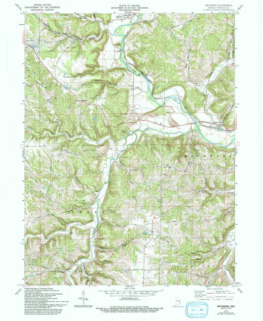 Classic USGS Metamora Indiana 7.5'x7.5' Topo Map Image