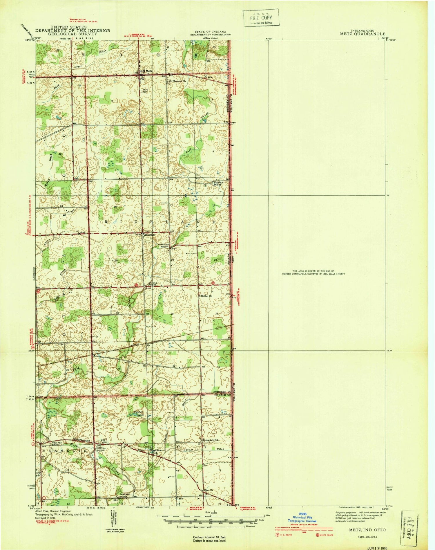 Classic USGS Edon Ohio 7.5'x7.5' Topo Map Image