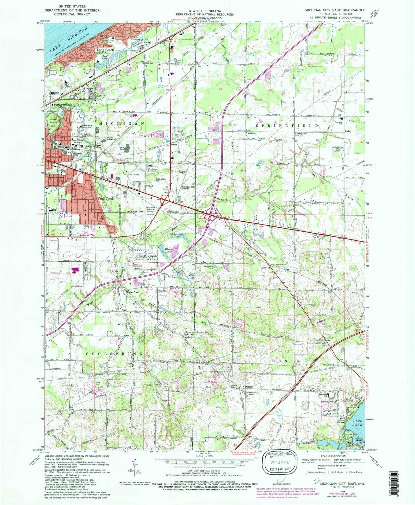 Classic USGS Michigan City East Indiana 7.5'x7.5' Topo Map Image