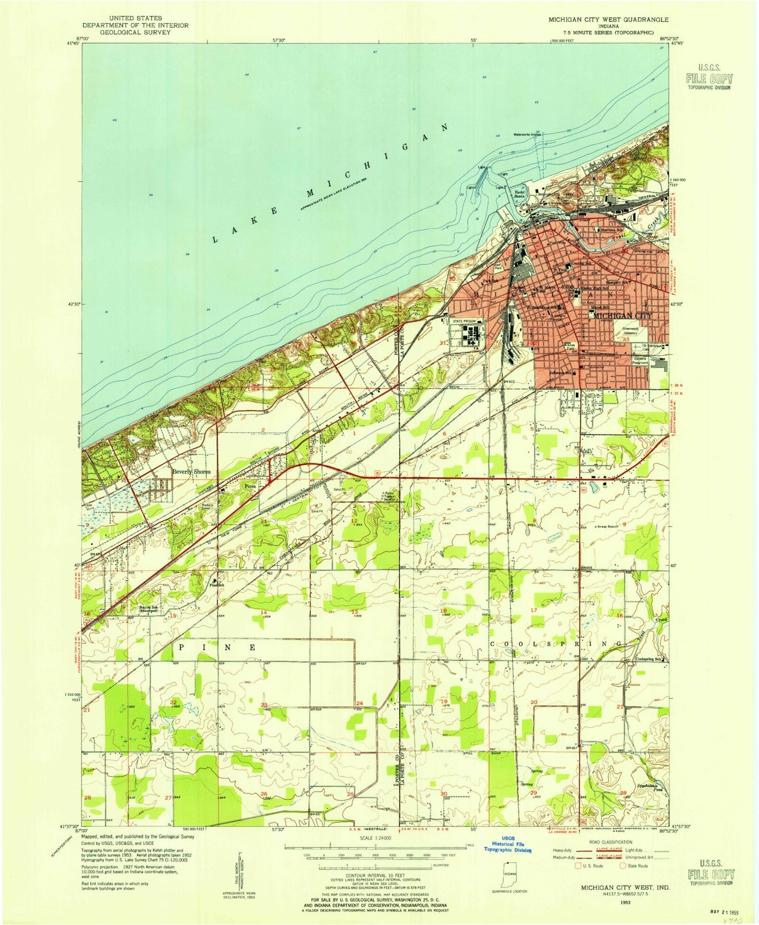 Classic USGS Michigan City West Indiana 7.5'x7.5' Topo Map Image