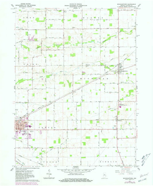 Classic USGS Michigantown Indiana 7.5'x7.5' Topo Map Image