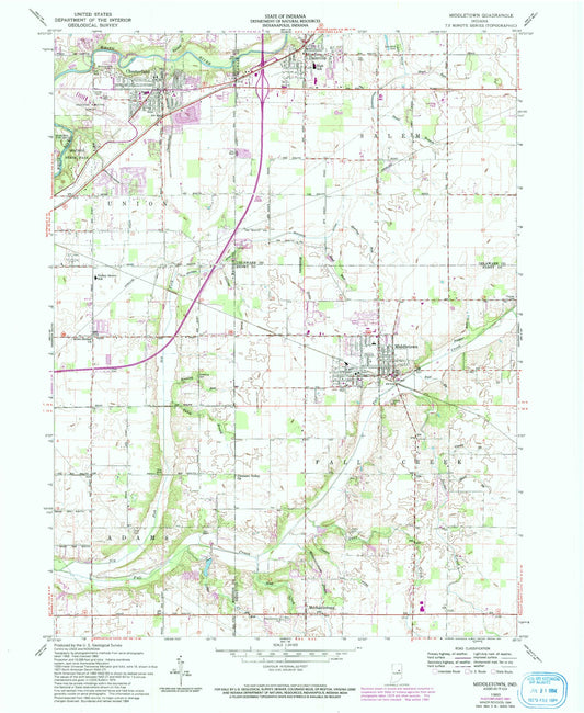 Classic USGS Middletown Indiana 7.5'x7.5' Topo Map Image