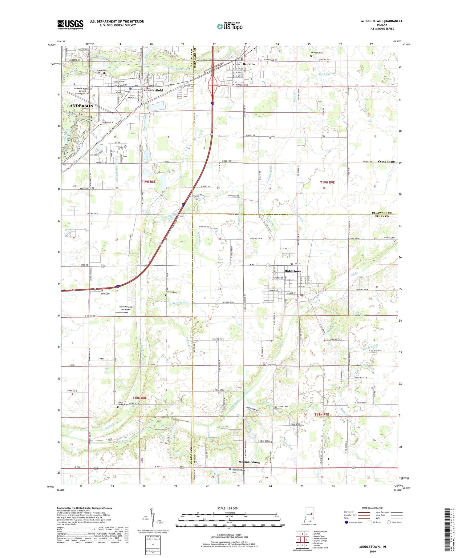 Middletown Indiana US Topo Map Image