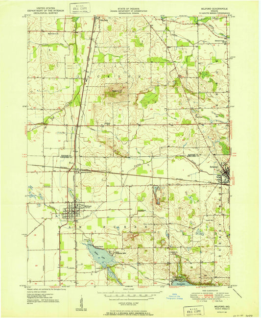 Classic USGS Milford Indiana 7.5'x7.5' Topo Map Image