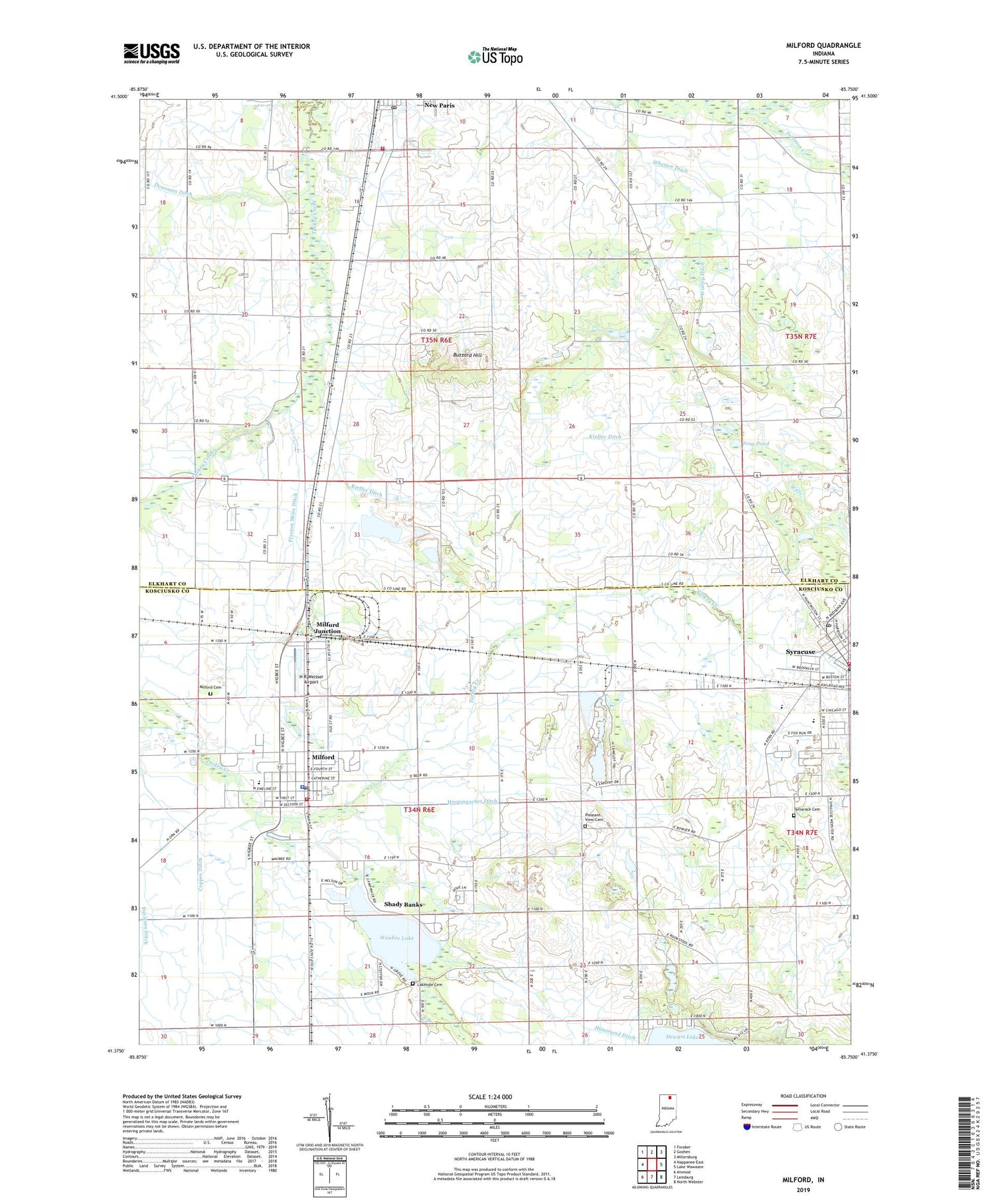 Milford Indiana US Topo Map Image