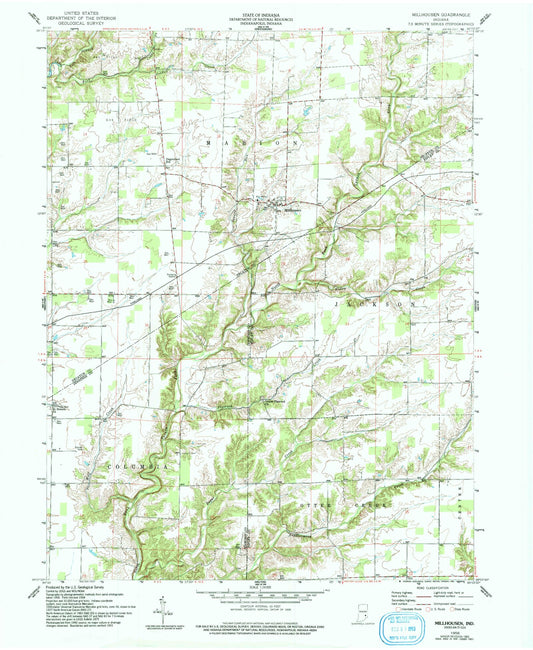 Classic USGS Millhousen Indiana 7.5'x7.5' Topo Map Image