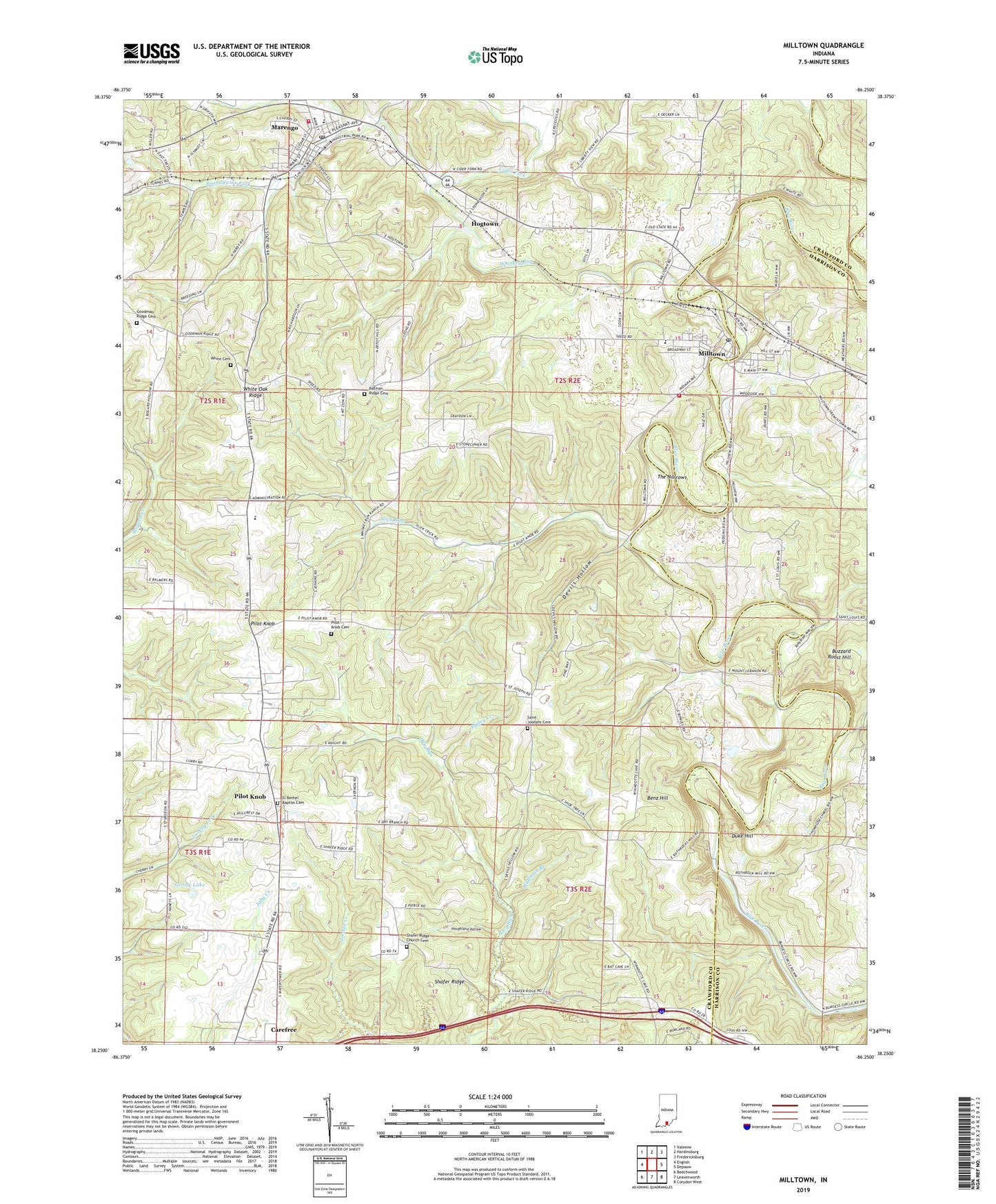 Milltown Indiana US Topo Map Image