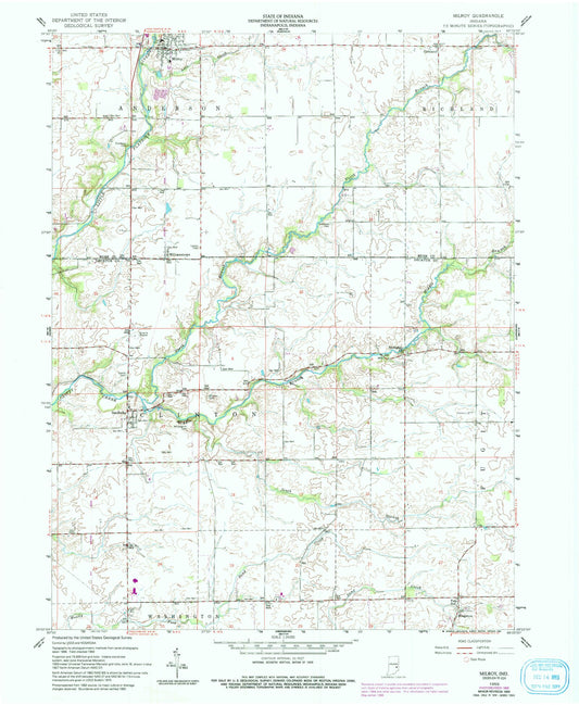 Classic USGS Milroy Indiana 7.5'x7.5' Topo Map Image