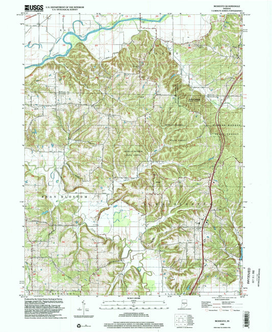 Classic USGS Modesto Indiana 7.5'x7.5' Topo Map Image