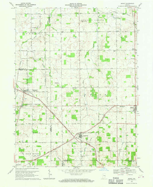 Classic USGS Modoc Indiana 7.5'x7.5' Topo Map Image